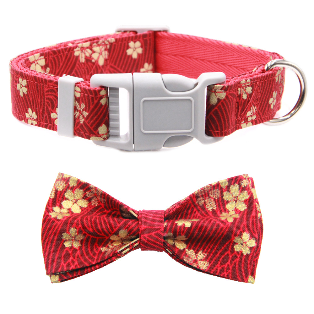 Pet Collar Adjustable Dog Collar Floral Pattern with Bow Decoration D Ring Can Hang Small Items for Small, Medium and Large Dogs