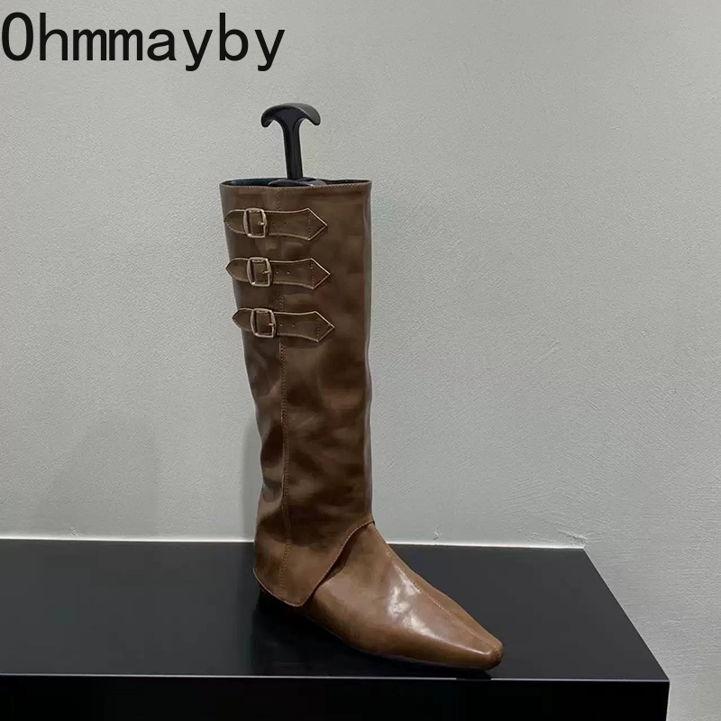 Elevation Internal Women Knee-High Boots Fashion Elegant Belt Buckle Shoes Autumn Winter Pointed Toe Women's Knight Long Booties a062 's