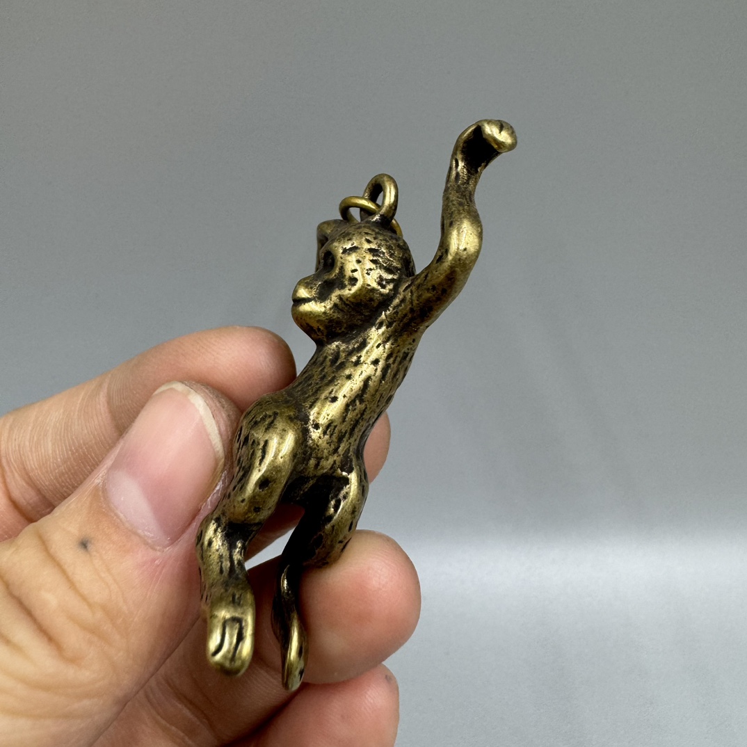 Collection Chinese Bronze Brass Zodiac Animal Likable Monkey Pingan Pendant