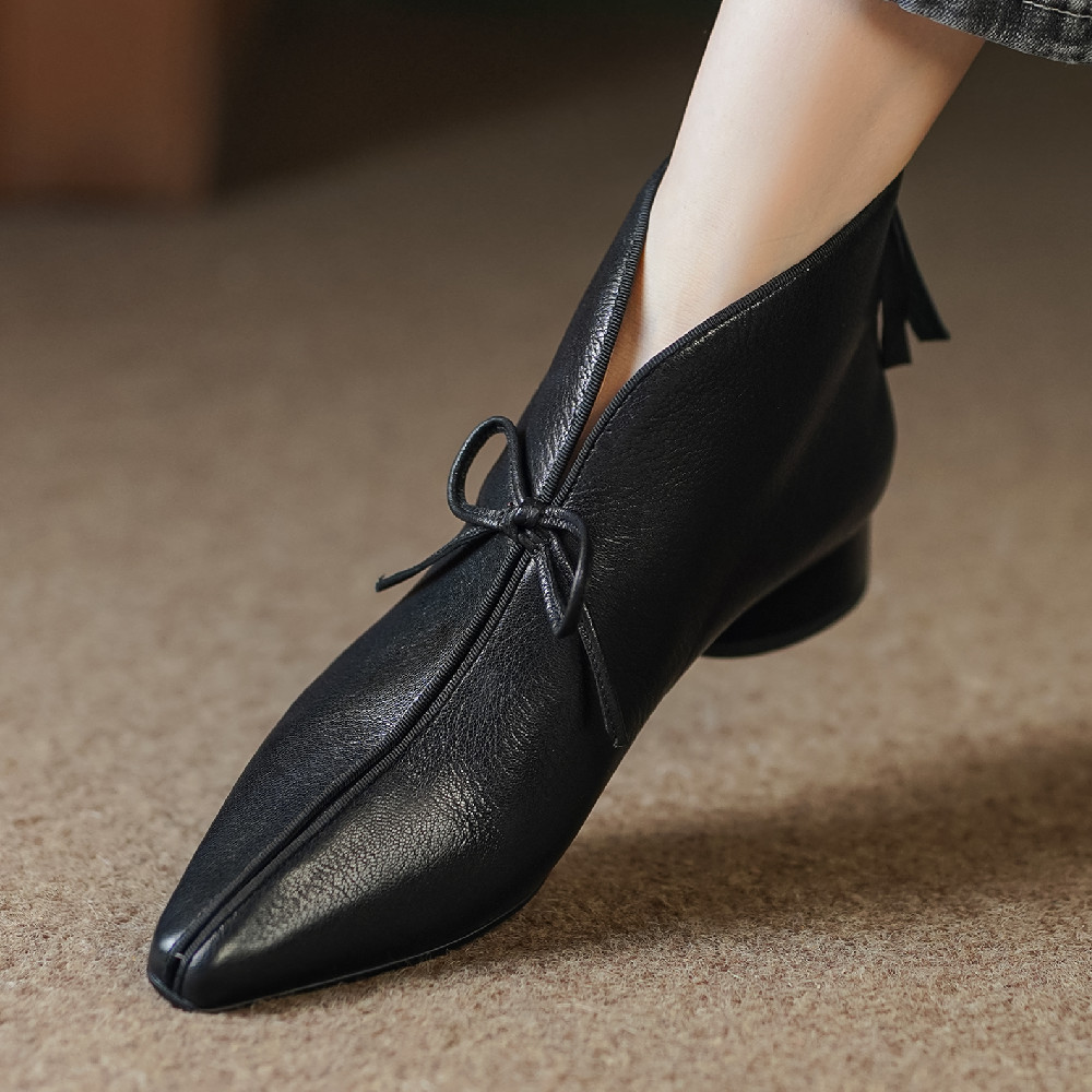 women's danxuefei sheepskin pointed toe back zip slip-on autumn ankle boots casual female soft comfortable short booties shoes ec97