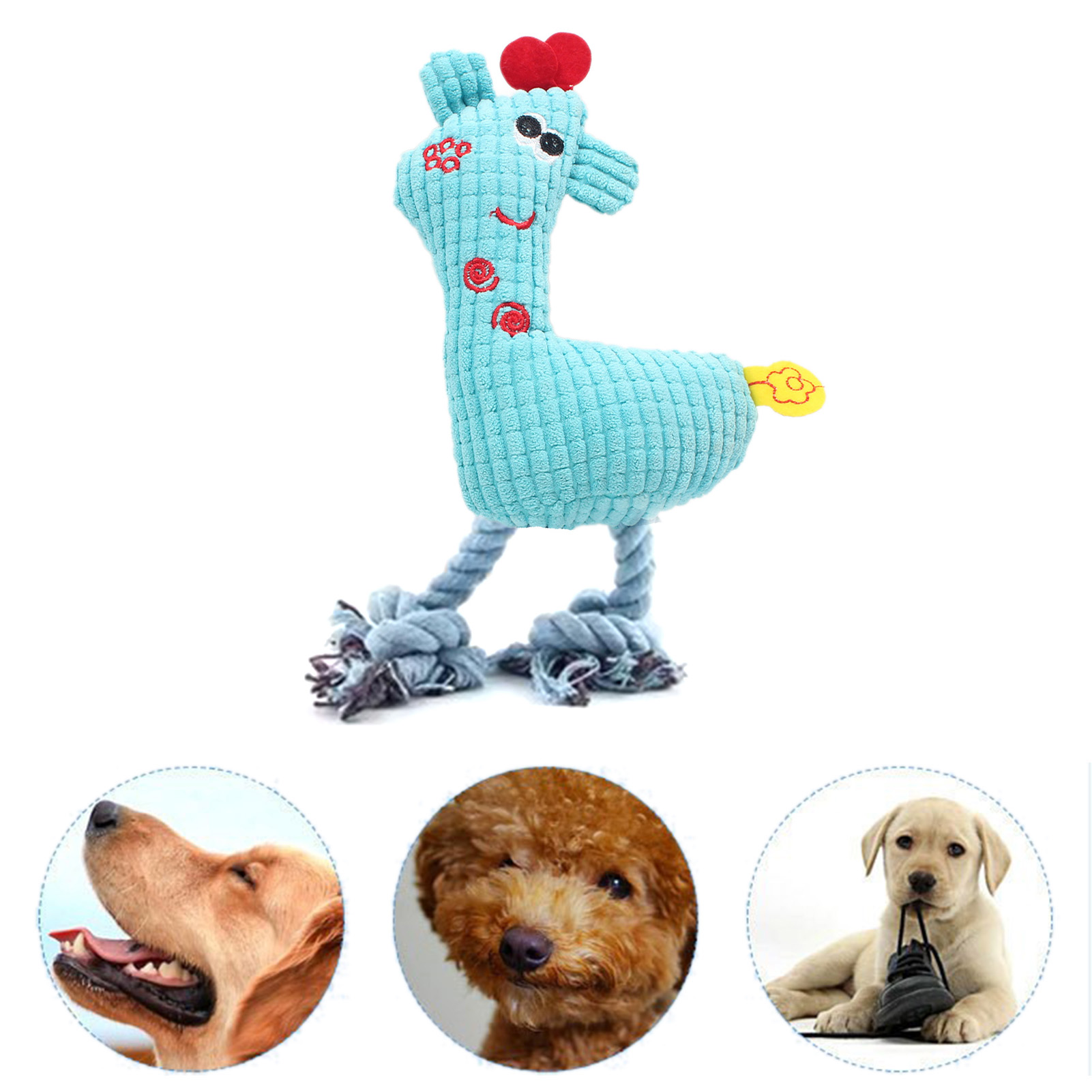 Dog Plush Toy Puppy Chewing Woven Rope Flannel Giraffe Shape Safe Cute For Pet Teeth Cleaning Pink