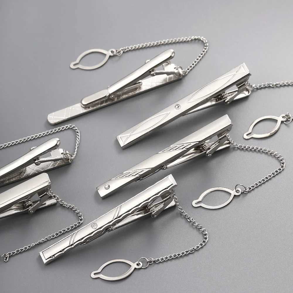 Classic Necktie Clip For Business Men Silver Color Crystal Decor Tie Pin All Match Short Tie Clips Fashion Wedding OrnamentsX240914