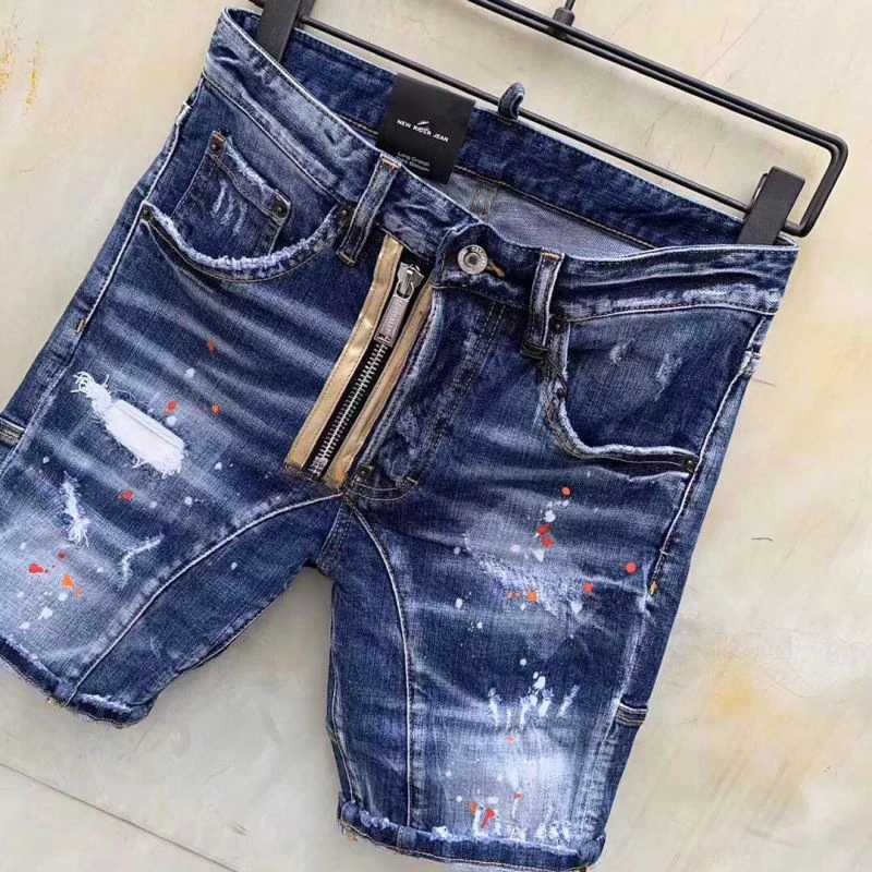 Men Ripped Short Jeans New Summer Light Blue Denim Shorts High Street Style Man Fashion High Quality Male Holes Jeans Shorts 38X240914