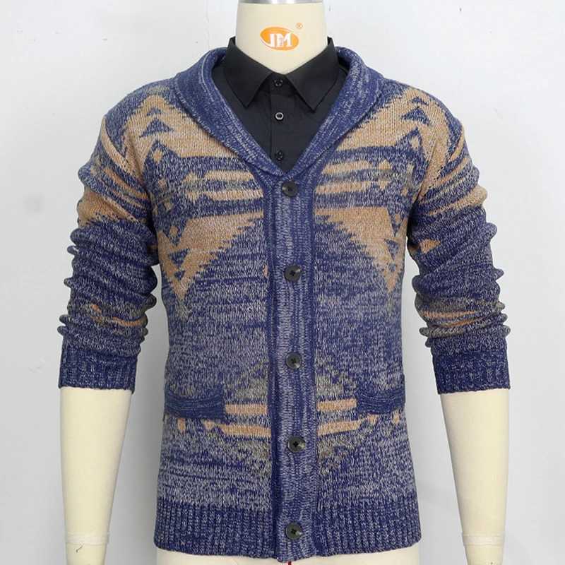 Mens Cardigan Sweater European and American Autumn and Winter Vintage Jacquard Sweater Casual Versatile Woolen JacketXJ240907