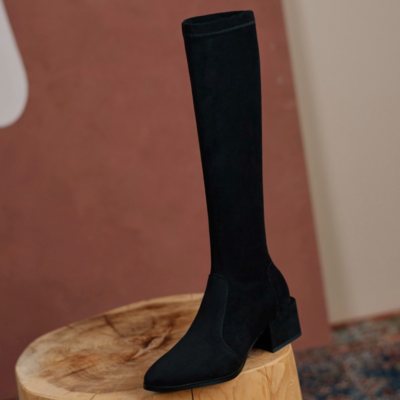 Women's Elastic Thigh Soft ck Knee High Casual Low Heel Winter Shoes Woman Black Grey Long Boots Size 43 4f93 Bla