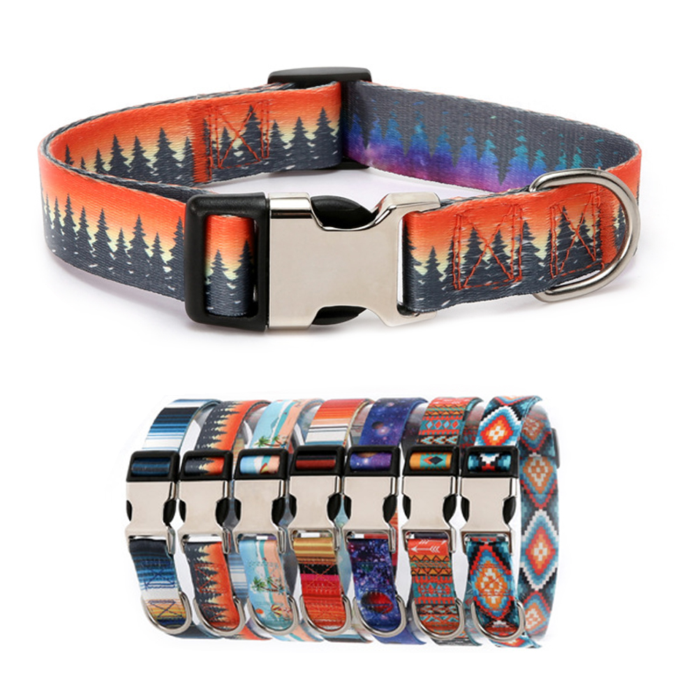 Custom Dog Collar Adjustable Nylon Printed ID Tag Name Free Nameplate Personalized Small Large Medium Pet Engraved Dogs Collars