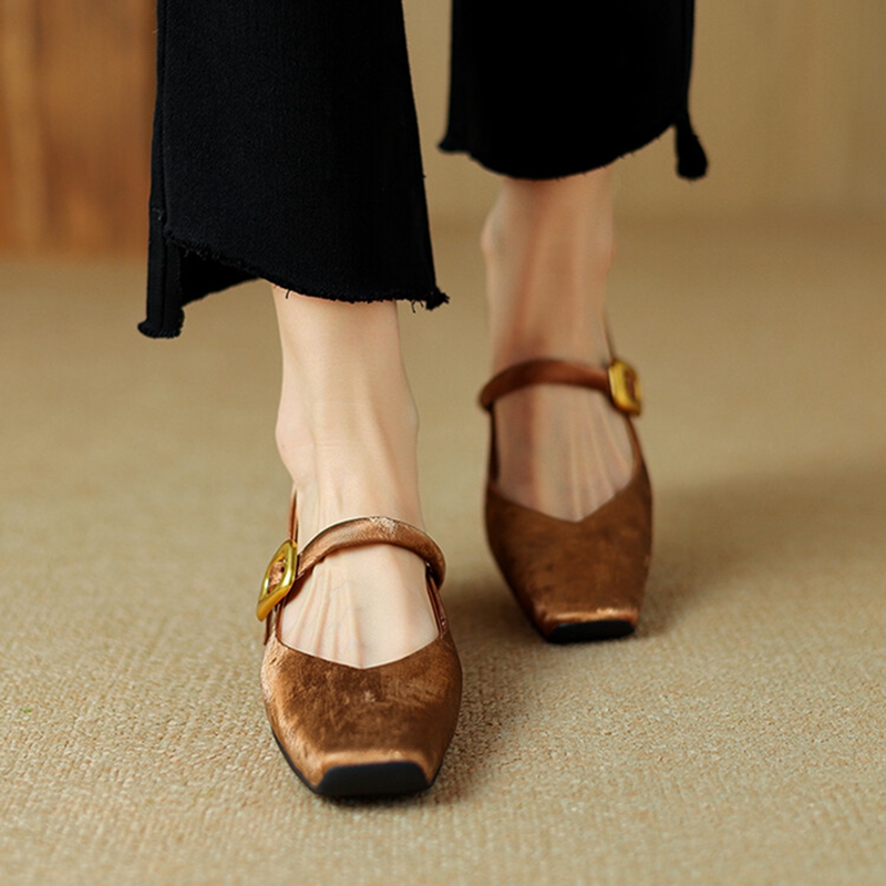 Spring/Autumn NEW Pumps Square Toe Chunky Heel Split Leather Shoes for Women Elegant High Heels Buckle Mary Janes d28a s