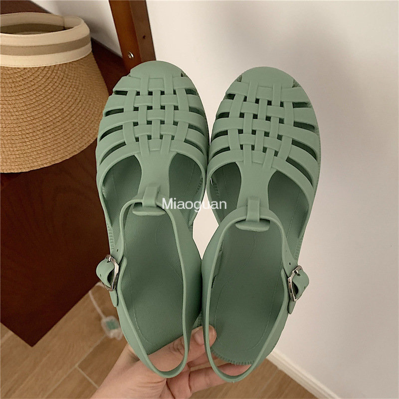 Women's Sandals Casual Comfortable Female Footwear 2023 Jelly Shoes Summer Ankle Strap Rubber Shoes Soft Sole Non-slip Mom Shoes