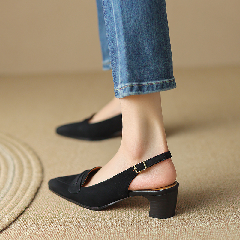 2024 Spring Pumps Genuine Leather Chunky Heel Summer Women Sgback Modern Sandals Retro Banquet Ladies Shoe 7fe3