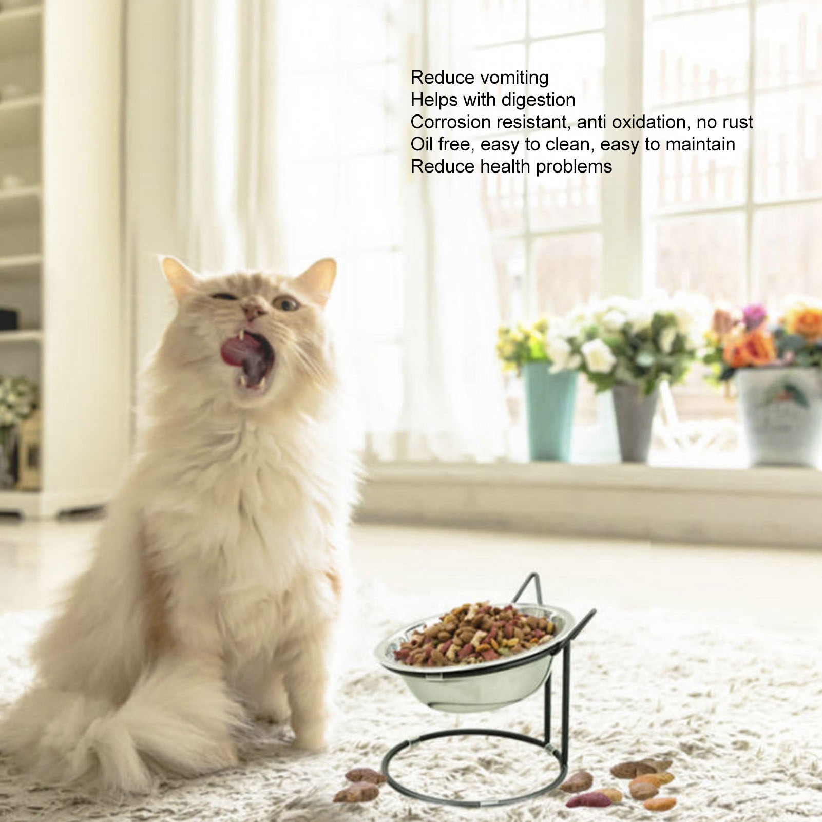 Stainless Steel Raised Pet Bowls with Stand for Cats and Dogs, Elevated Dog Feeder, Cute Cat Ears Shape