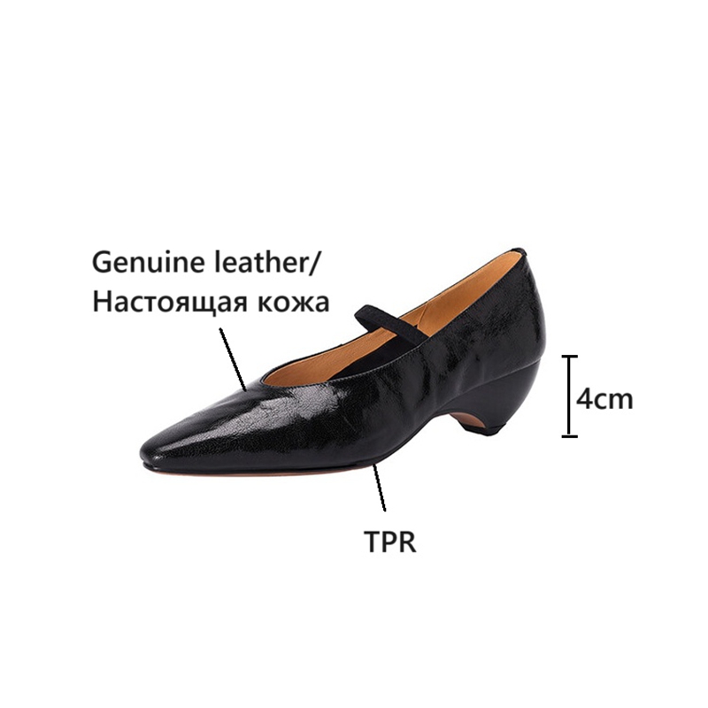 NEW Spring/Autumn Women Pumps Genuine Leather Shoes for Women Square Toe Chunky Heel Shoes Retro Mary Janes Black Handmade Shoes