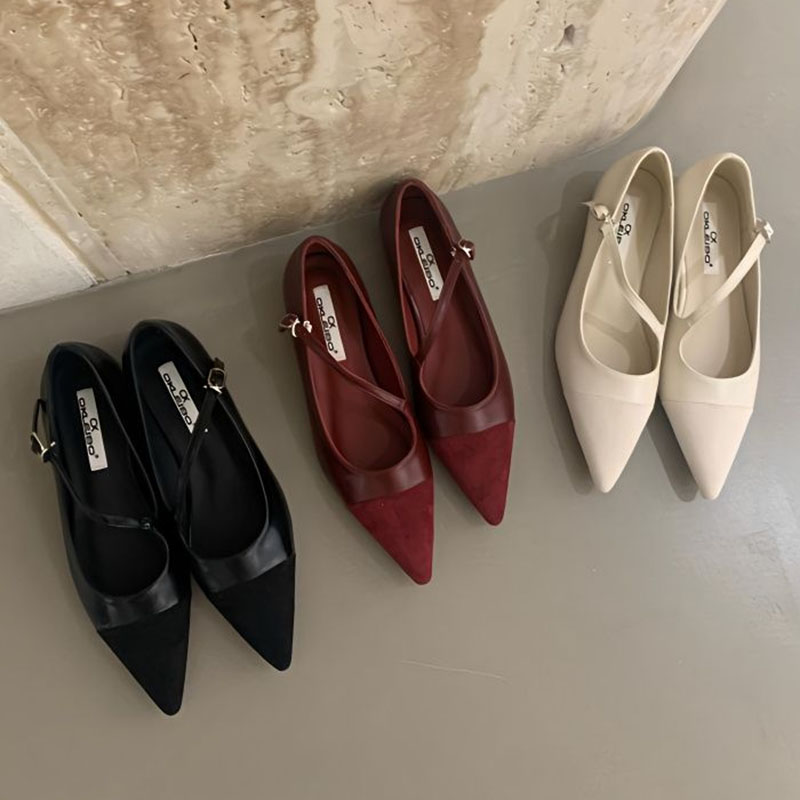 4 Color Women's Flats Mary Janes Shoes Pointed Toe Low Heels Dress Shoes Diagonal Buckle Leather Shoes New Zapatos Mujer 1312N