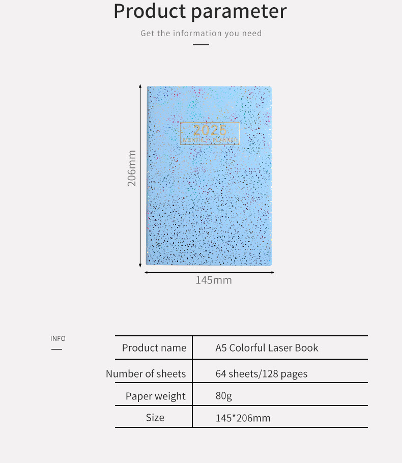 2025 a5 laser English calendar book colorful star color plan book thin leather weekly calendar notebook