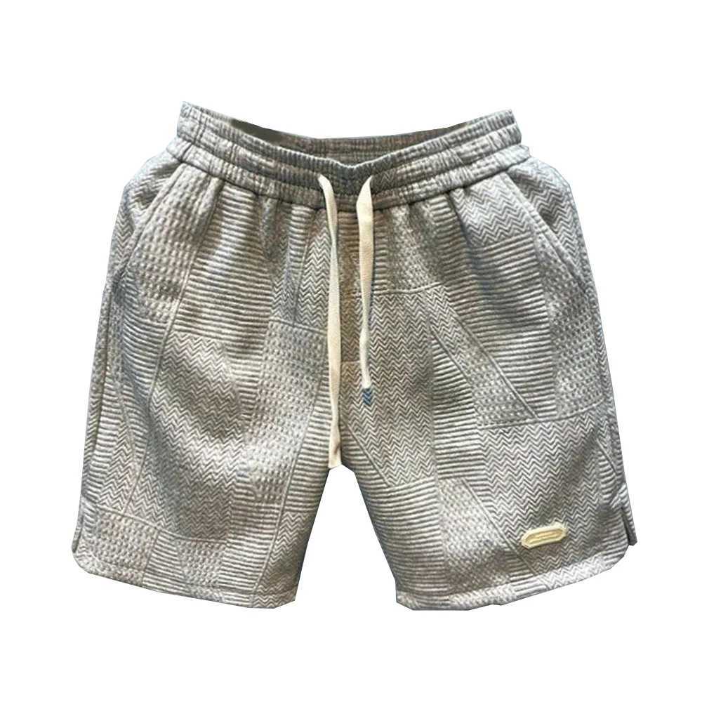 Casual Sport Short Pants Men Summer Running Shorts Men Wave Pattern Drawstring Shorts Loose Solid Color Hip Hop Half Pants Y240914