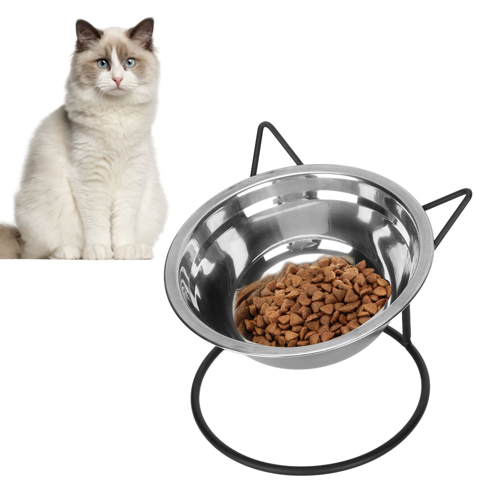 Stainless Steel Raised Pet Bowls with Stand for Cats and Dogs, Elevated Dog Feeder, Cute Cat Ears Shape
