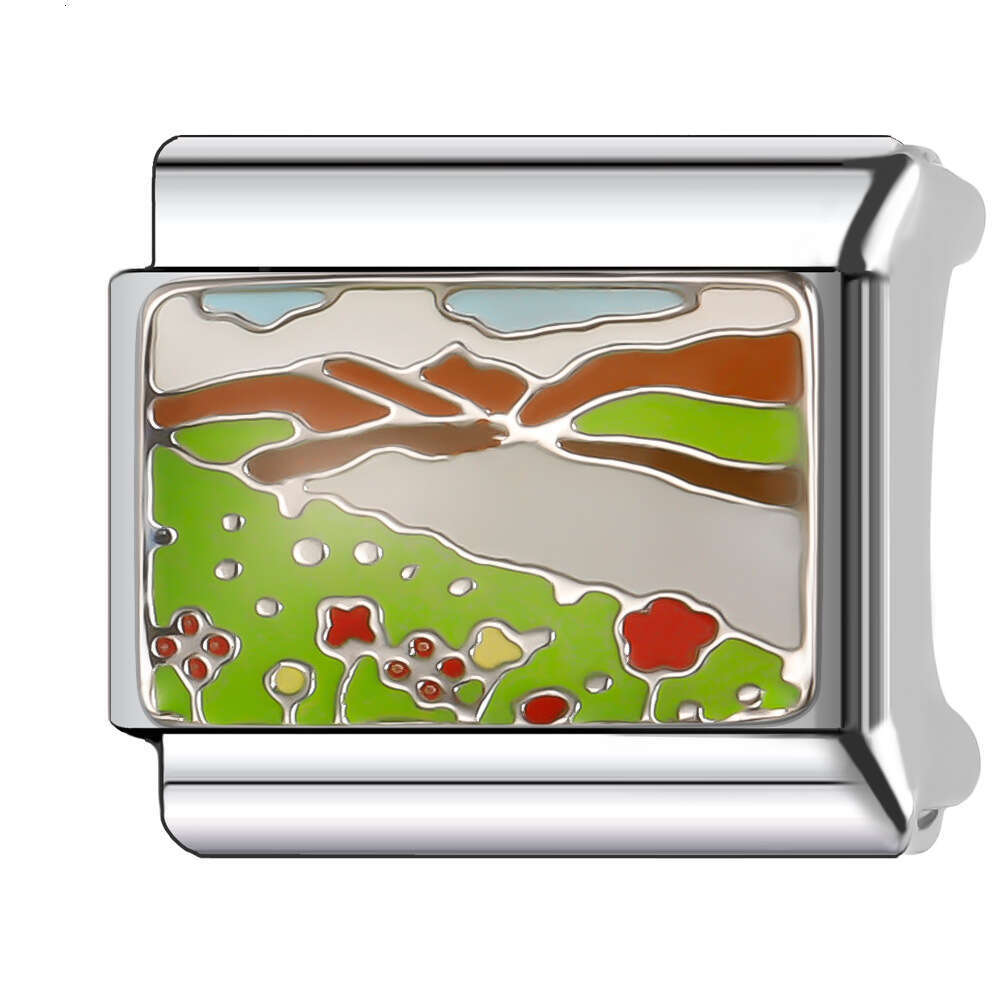 New Women's Gift Green Flower Earth Red Wine Bead Italian Charms Links Bangle Beads Fit 9mm Stainless Steel Bracelet Making DIY For Women accesso