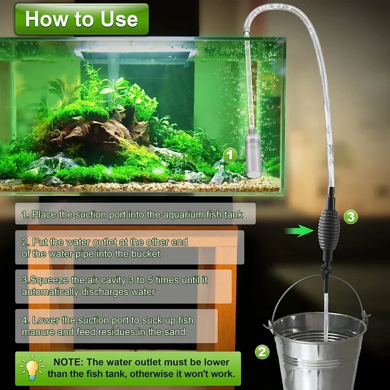 1.5-3M Aquarium Siphon Fish Tank Syphon Vacuum Gravel Water Filter Cleaner Semi-Automatic Water Change Manual Cleaner Pump