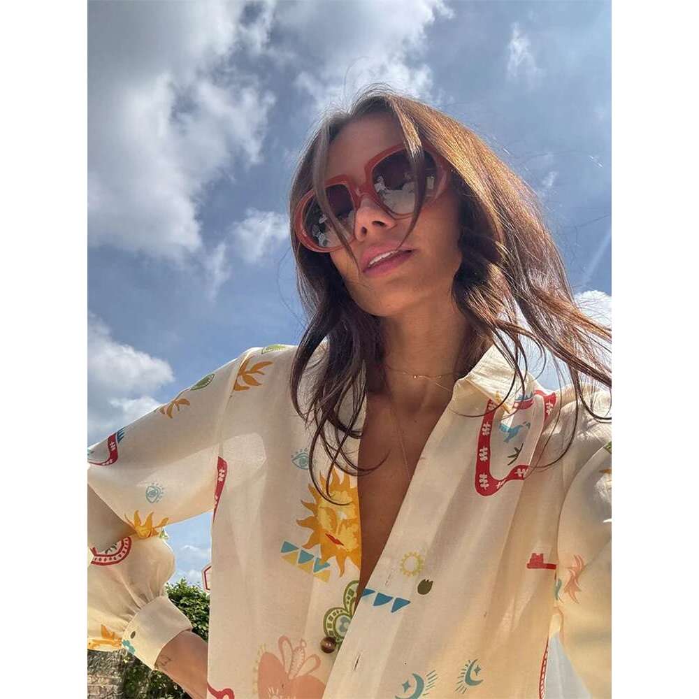 Summer Women Prined Set Causal Lapel Single Breasted Full Sleeves Shirt Elastic Shorts Suit Vacation Lady Outfit