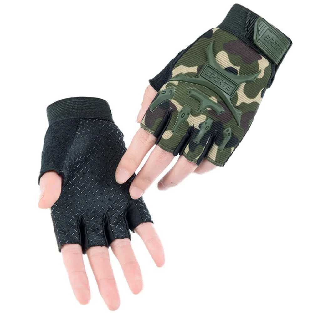 1Pair Kids Tactical Fingerless Gloves Army Military Camo Anti-Skid Mittens Half Finger Boys Girls Children Outdoor Sport Cycling Y240914