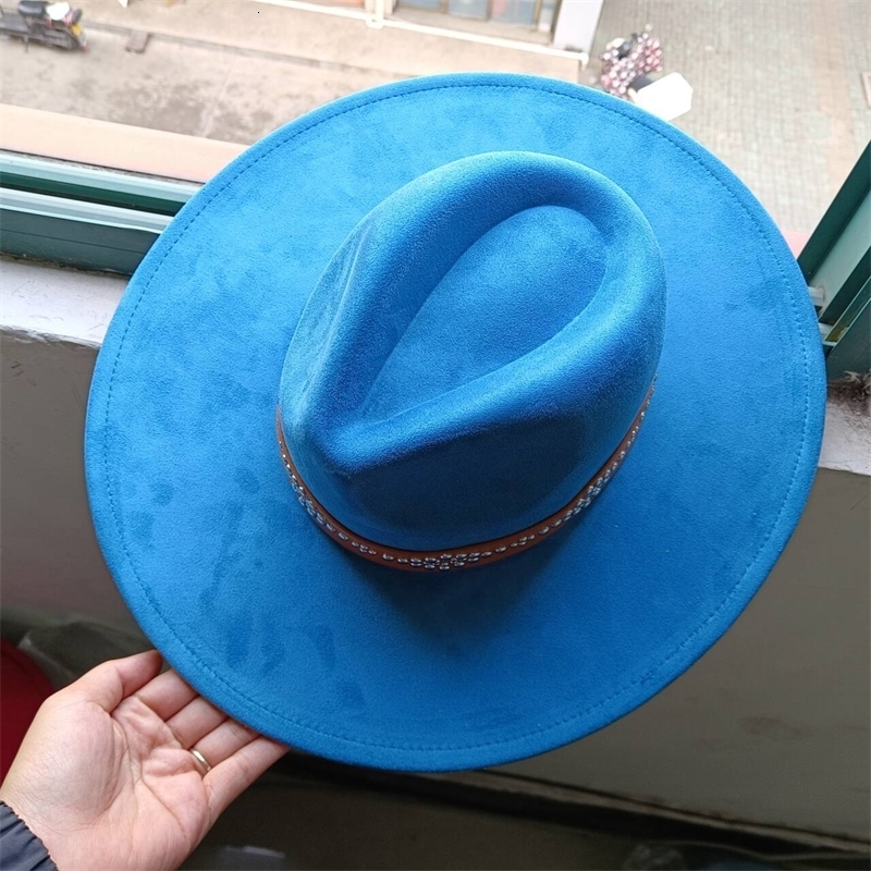 Womens suede 10cm wide Brim Fedora hat Mens autumn and winter felt jazz hat Classic suede Fedora Sombrero 240912