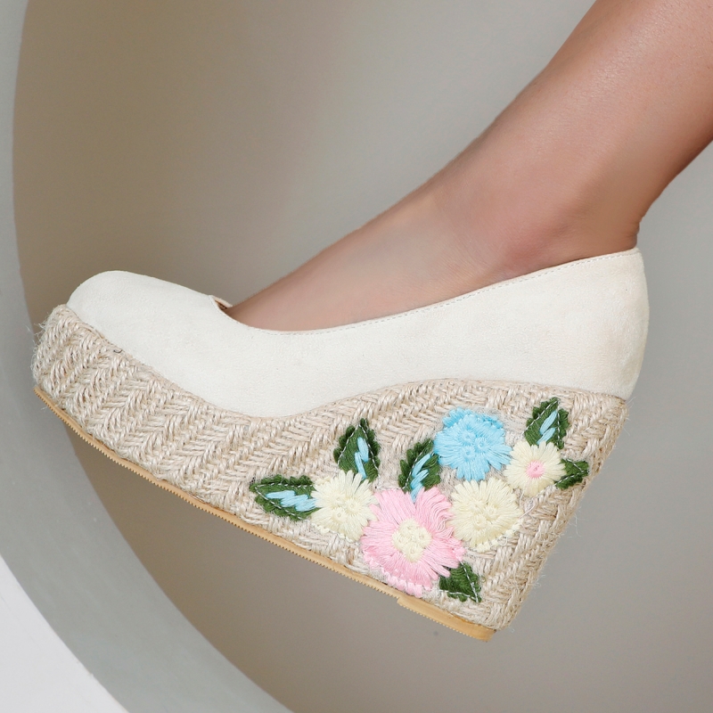 High Wedges For Women Pumps Platform Embroidery Round New Toe Women's Heels Knitted Party Wedding Shoes Large Size 45 3c0e 's