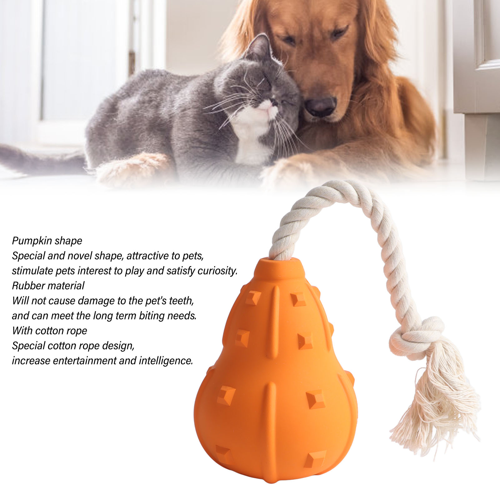 Pumpkin Pet Chewing Toy Rubber Pet Biting Toy Durable Multifunctional Interactive Teething Toy For Dogs Cats