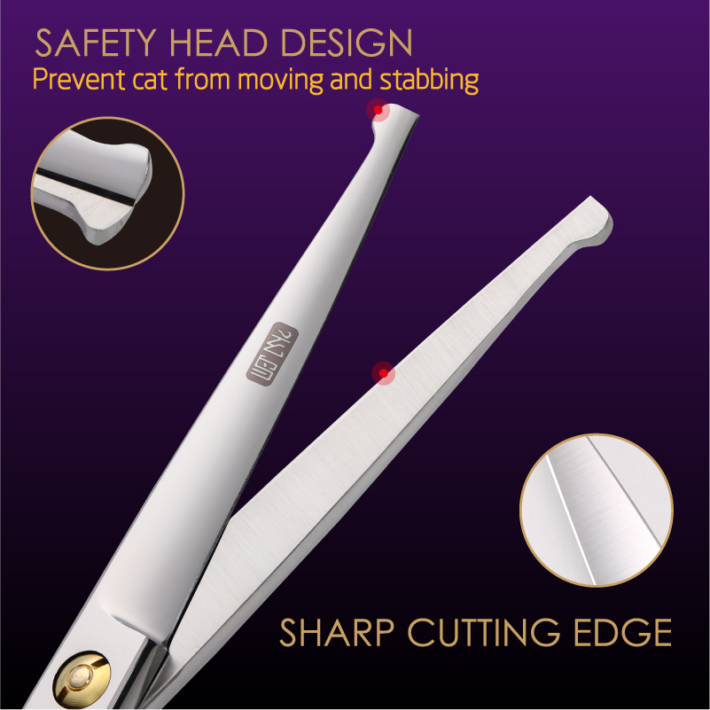 Fenice professional 4.75/5/6 inch safely round tips top pet cat grooming scissors curved trimming scissors for Face, Ear, Nose
