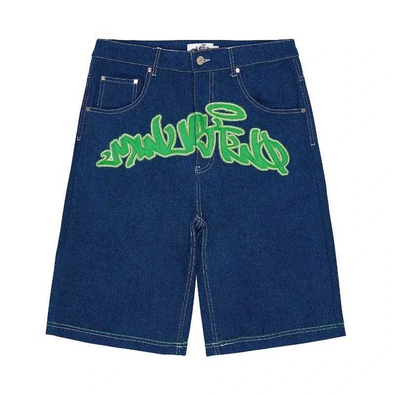 Summer Denim Shorts 2024 Harajuku Oversized Casual Loose Lettering Print Goth Casual Shorts Men 2000 Trendy Pants StreetwearX240914