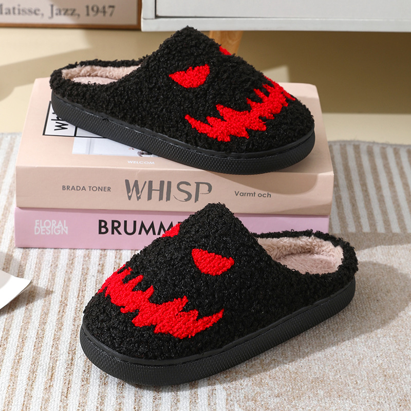 Ghost Face Slippers Halloween Cotton Slippers Men Flat Soft Plush Cozy Indoor Fuzzy Women Couple House Floor Slides Funny Shoes