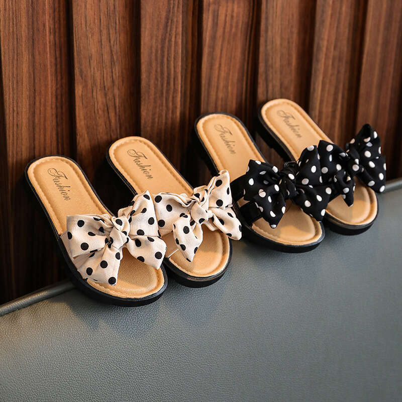 2024 New Bow Flats Open Toe Slide Sandals Non-slip Flip ps Children Home Kids Girls Summer Cute Beach Slippers Shoe