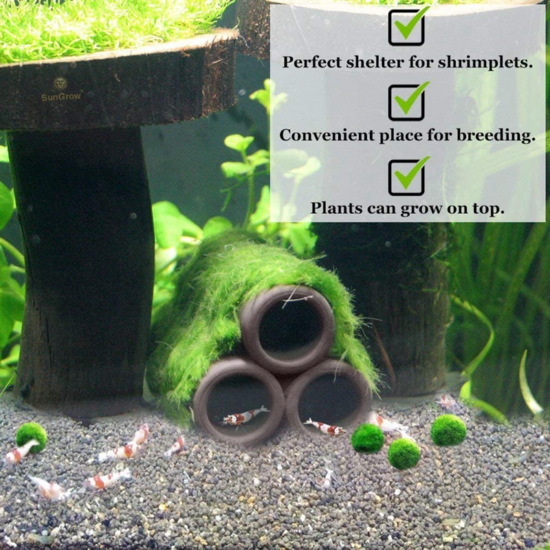 3 Pcs Brown Ceramic Shelters - Shrimp Habitat, Breeding Tube, Hiding Cave