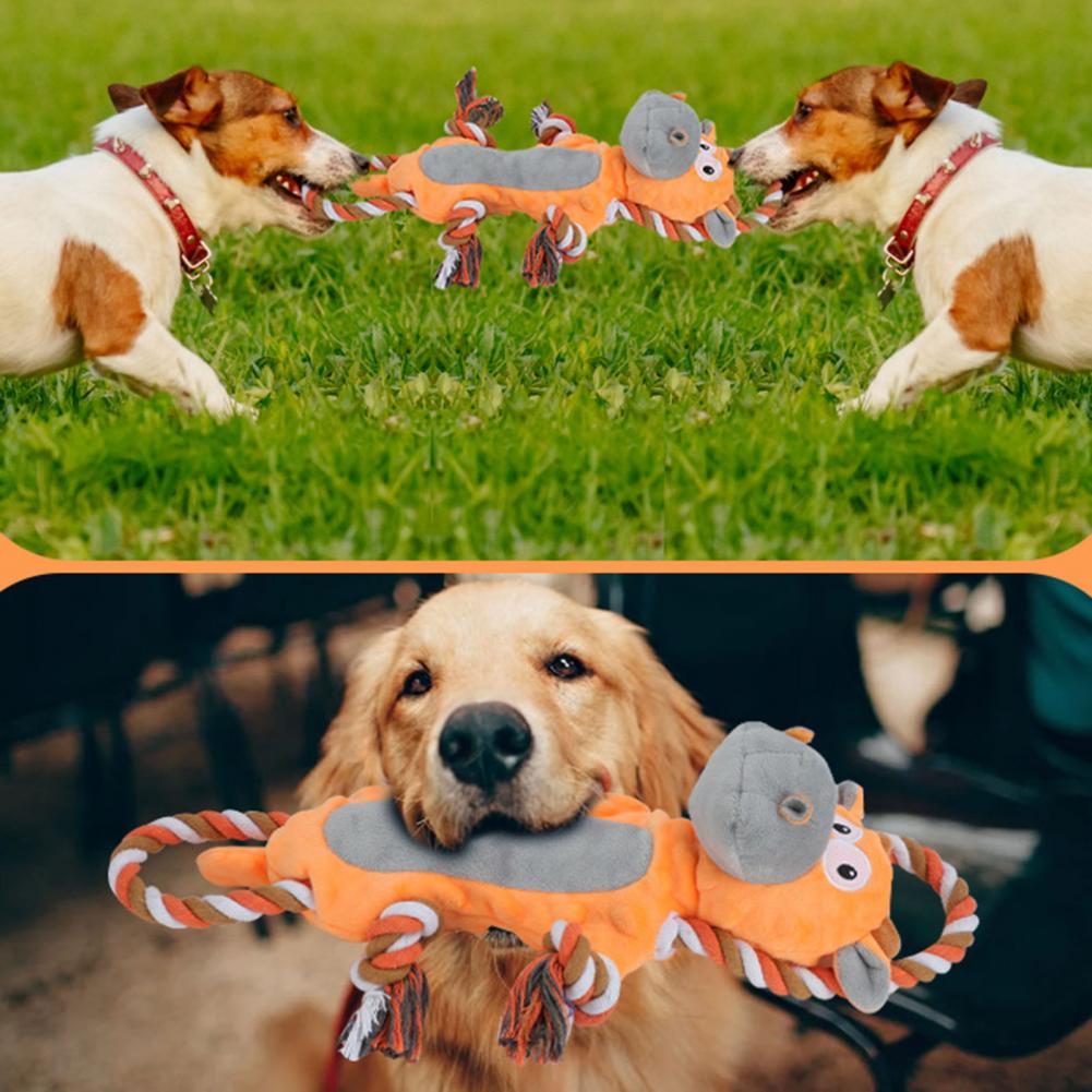 Interactive Plush Dog Toy Cute Cow Design with Sounding Rope Teeth Cleaning Bite Resistant Relieve Boredom Soft Fabric Dog Toy
