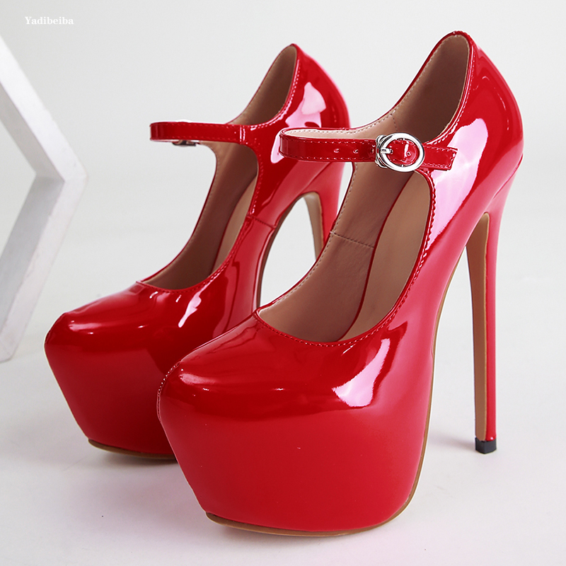 2025 new Sandals 2023 Summer Platform Pumps Black Round Toe Buckle Strap 17CM Women Thin High Heels Dance Shoes Red Stiletto Mujer 06fa