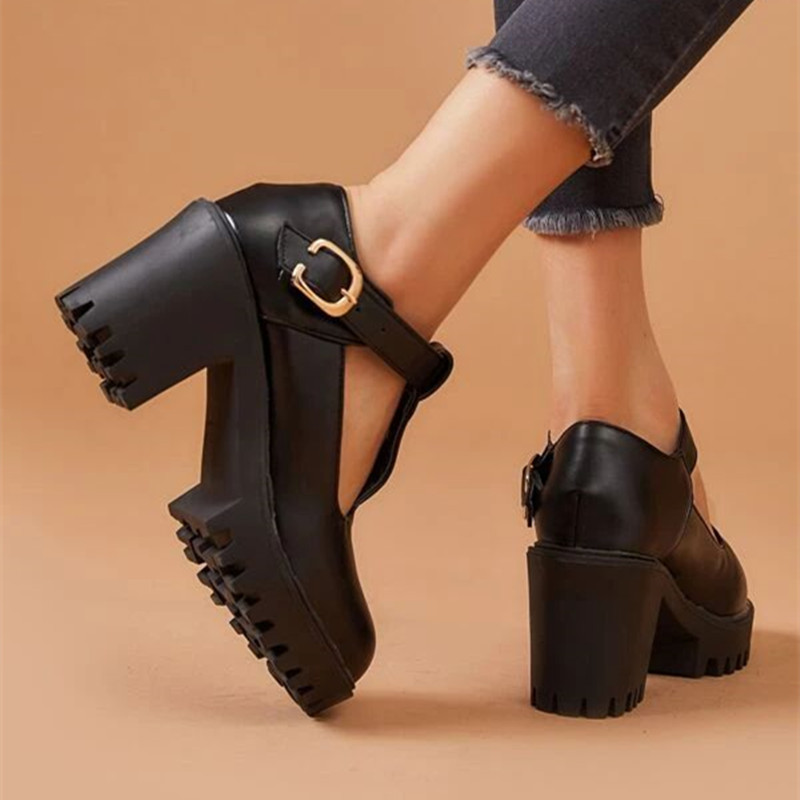 2025 new Medium Classic Heels Lolita Girls Black T-straps Casual Punk Women's Heeled Platform New Spring Pumps Loafer Shoes 9d68