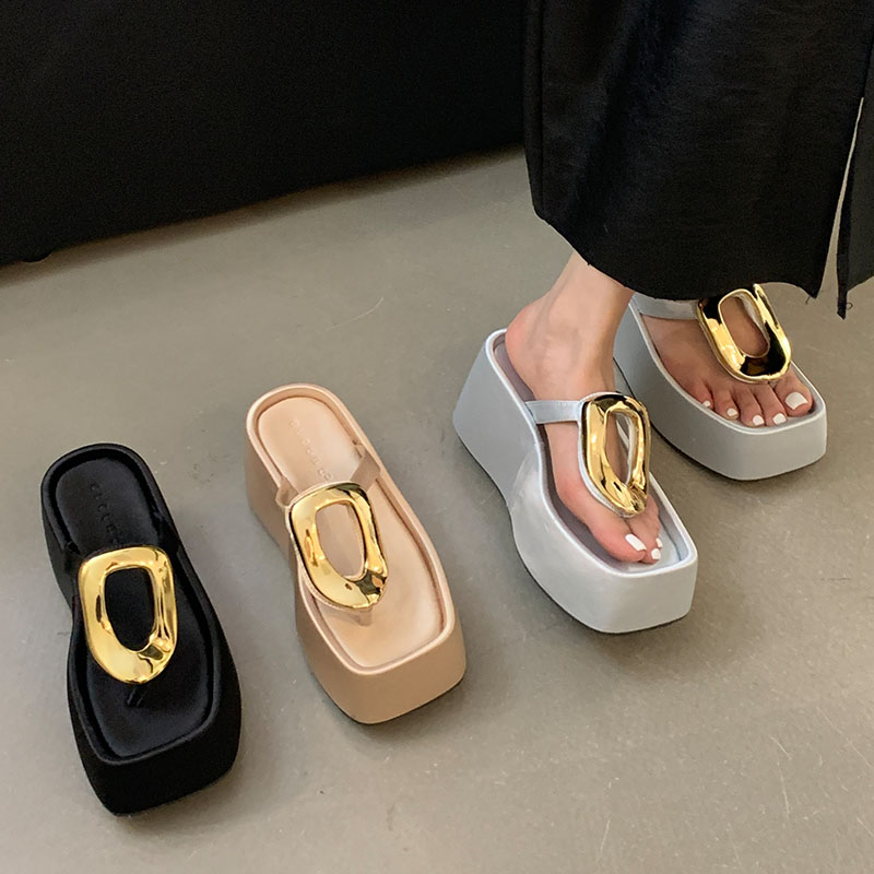 Metal Fashion Female Slides Thick Soled Ladies Sandals Footwear Wedges Shoes Slippers For Women Platform Flip ps 8901 985