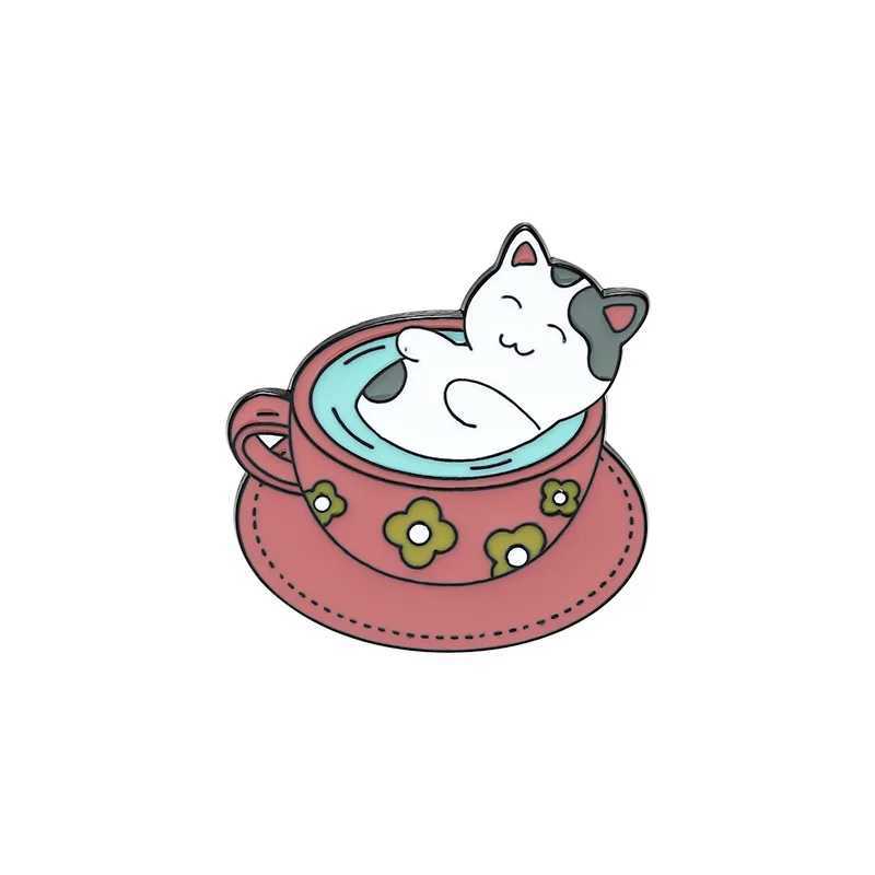 Custom Cup Cat Enamel Pins Cute Cats Coffee Animal Brooch Clothes Badge Backpacks Kitten Cafe Jewelry Gift For Friends WholesaleX240914