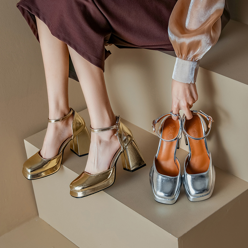 2025 new Women's Elegant Sandals Summer Ankle Straps Gold Sier High Heels Pumps Female Party Wedding Shoes Big Size 782a