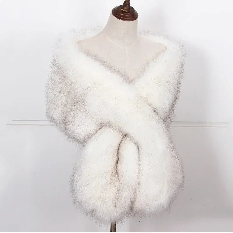 Faux Fox Fur Women Wraps Long Plush Tippet for Woman Large Scarf Cloak Party Dress Fluffy Fur Shawl Poncho Bride 240910