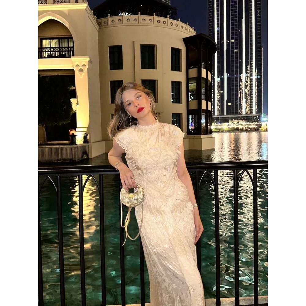Fashion Jacquard Satin Round Neck Maxi Dress For Women Elegant Short Sleeve Long Dresses 2024 New Summer Lady Party Evening Gown