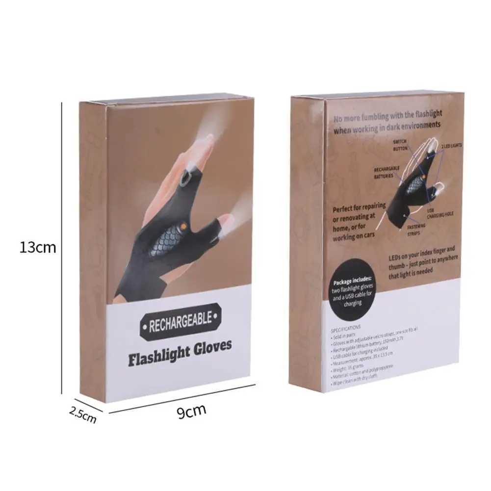 Rechargeable Flashlight Gloves Fingerless Gloves LED Lighting Repair Finger Lamp For Outdoor Night Fishing Camping Hiking Tool Y240914