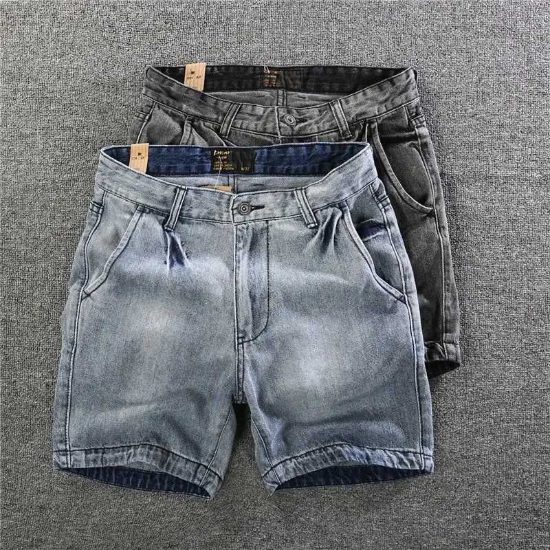 Mens Pants Korean Style Vintage Summer Jeans Shorts Slim Fit and Distressed Denim Washed Soild Cowboy Short Pants for MenX240914