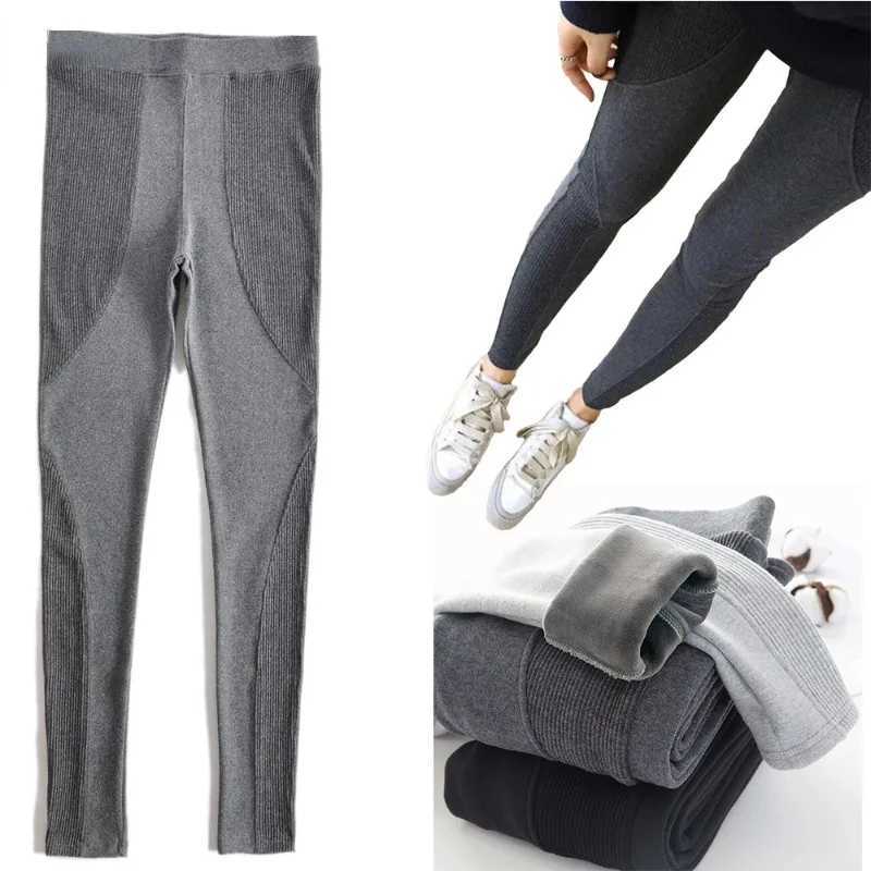 Women Casual thicken Velvet corset Leggings goth Big Hip fitness Sweatpants 2024 Winter streetwera Patchwork warm LeggingsX240914