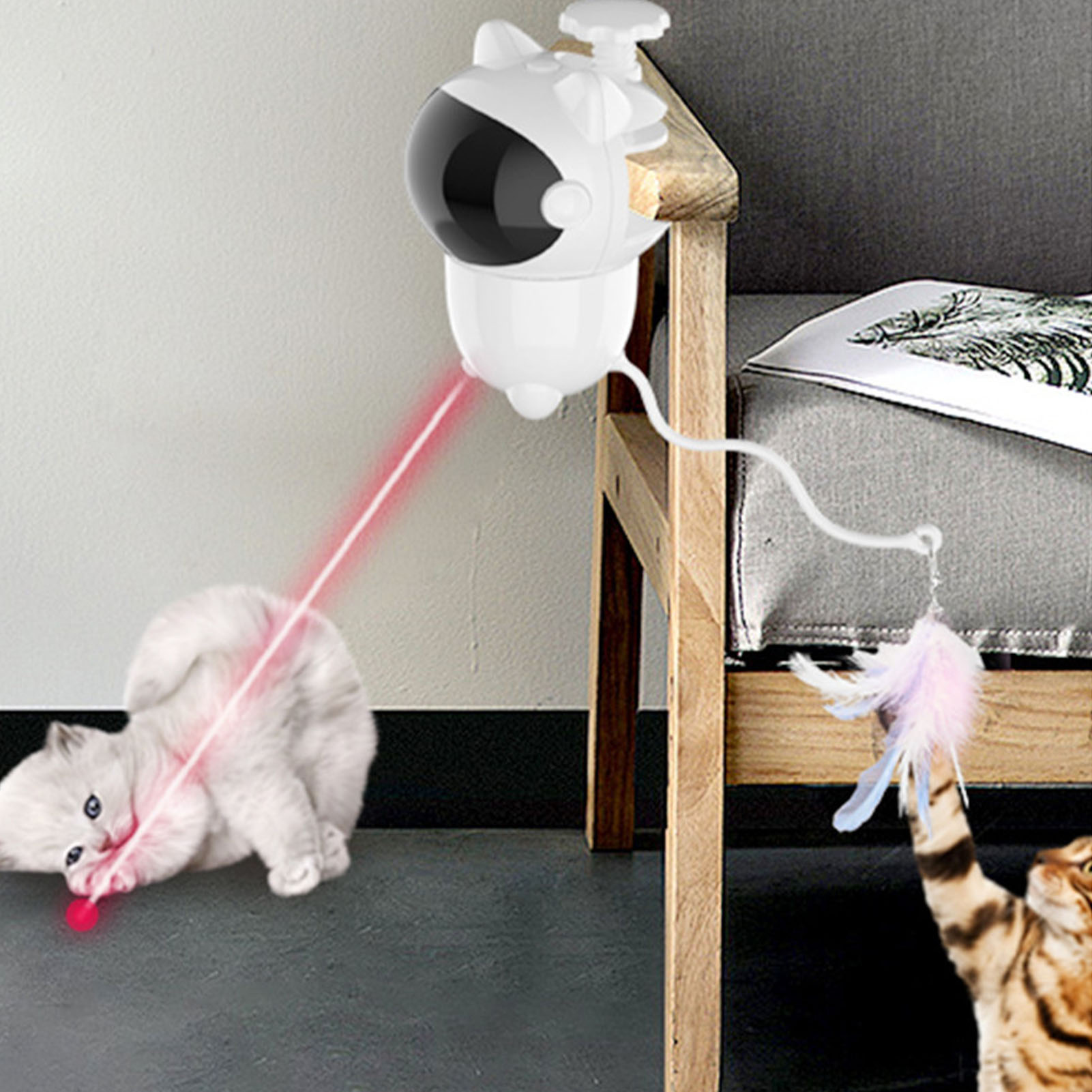 Cat Feather Toy 15 Minutes Cycle Mode 2 Speed Auto Projection USB Charge Pet Exercise Toy For Family Indoor