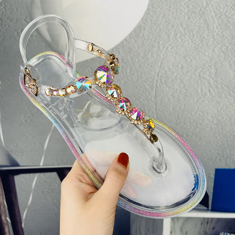 Multicolor Crystal studs jelly sandals women flip flops clear sandales summer jelly shoes transparent clip toe sandalias 2022