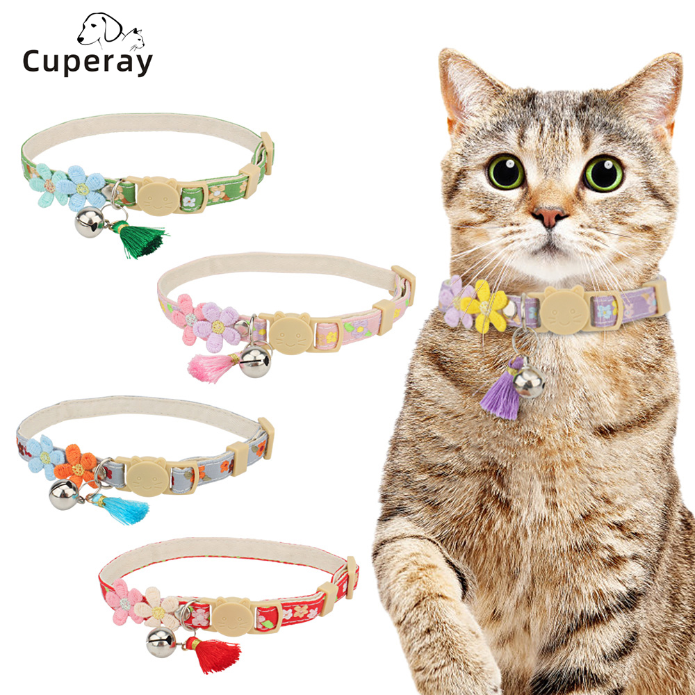 Cat Collar Cute Pet Collars Cat Neck Collar Ornament Flower Decoration with Quick Safety Buckle Adjustable Size Pet Supplies