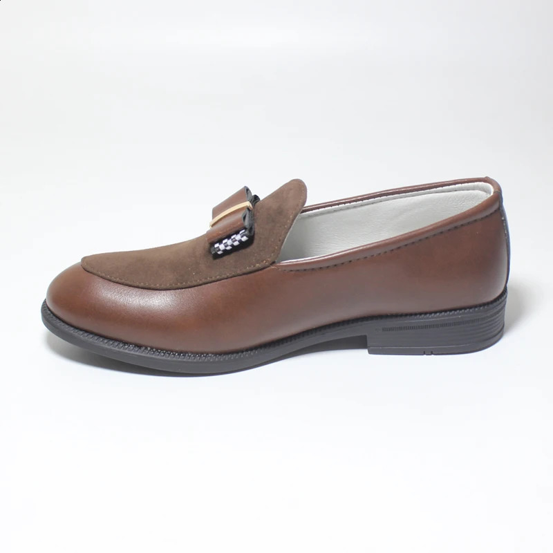 Kids Shoes For Boys PU Leather School Show Dress Shoes Flats Classic British Oxford Shoe Children Wedding Loafer Moccasins Brown 240911
