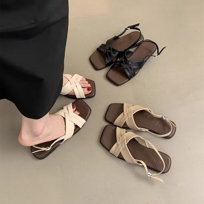Women's Sandals Women's New Summer French Beautiful Vintage Fairy Night Wind Holiday Beach Soft Flat Beach Shoes