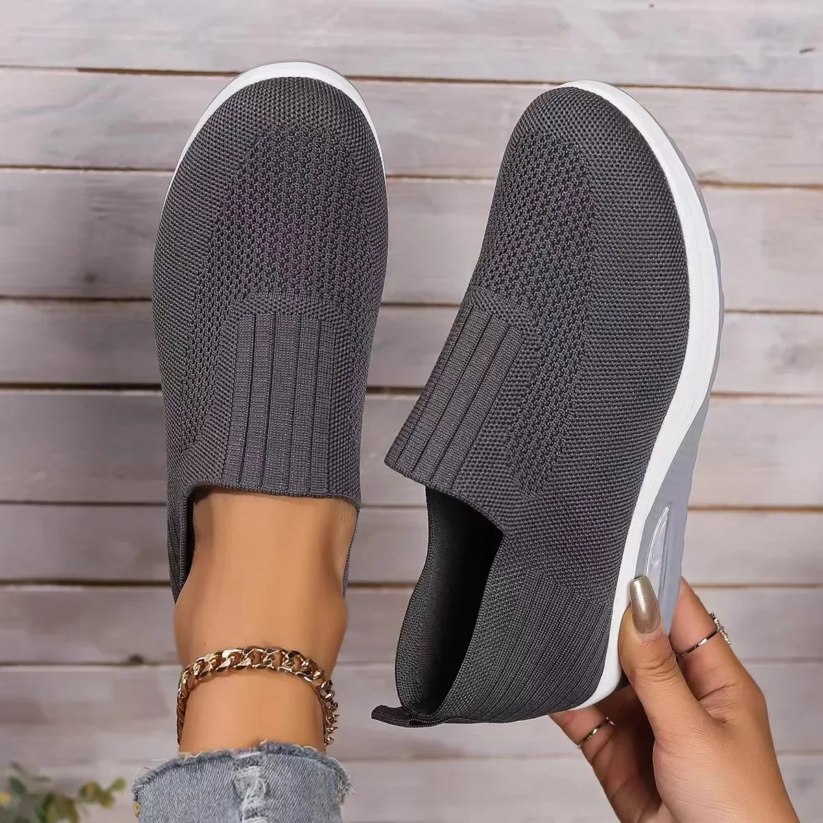 2024 Breathable Mesh Women Shoes Wedges Heel Shoes Ladies Slip on Knitting Sock Sneakers Women Platform Casual Footwear