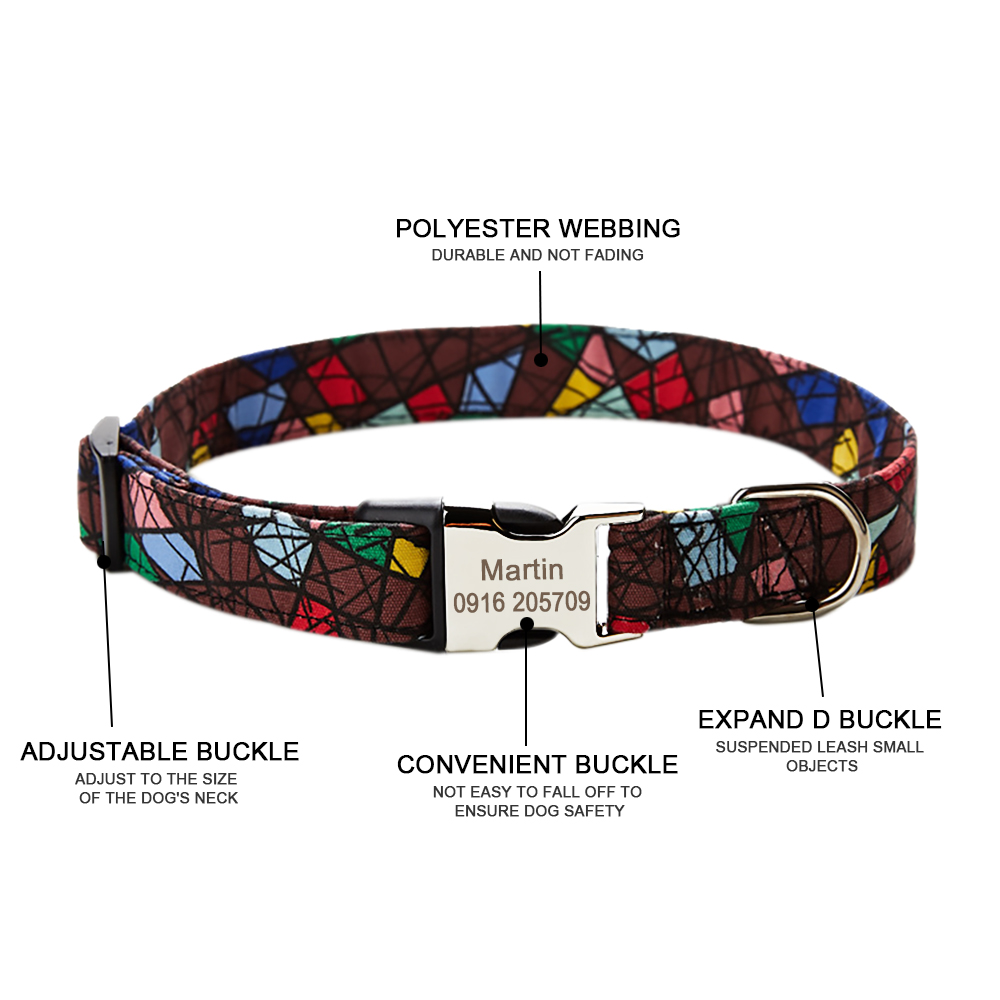 Adjustable Nylon Custom Name Free Nameplate Dog Collar Printed ID Tag Personalized Small Large Medium Pet Engraved Dogs Collars