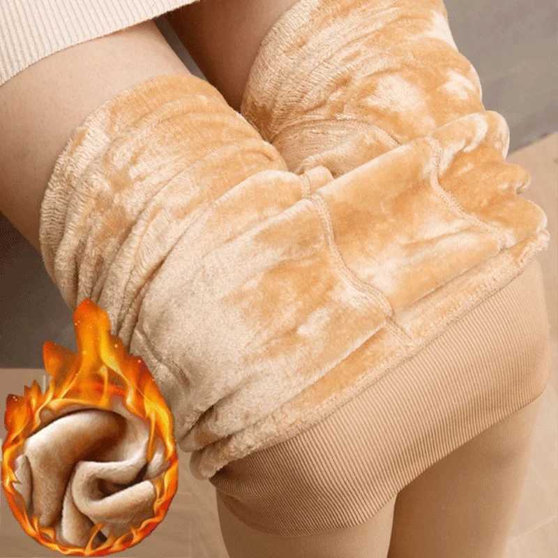 Women Winter Leggings Warm Pantyhose High Waist Solid Color Velvet Thermal Thickened Velvet Leggings Stretchy Black Skin LeggingX240914